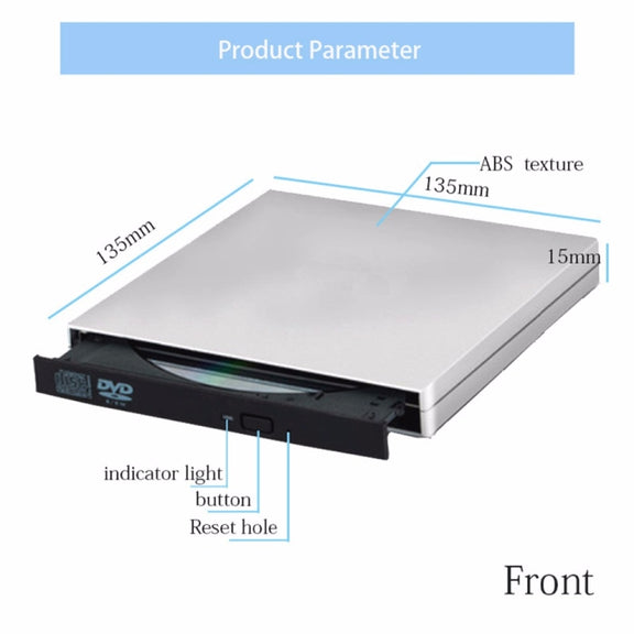 USB 2.0 Portable Ultra Slim External Slot-in DVD-RW CD-RW CD DVD ROM Player Drive for PC