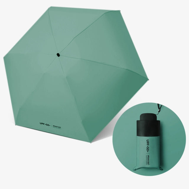 Mini Portable Umbrella Rain Women Windproof Durable 5 Folding Sun Umbrellas(Green)