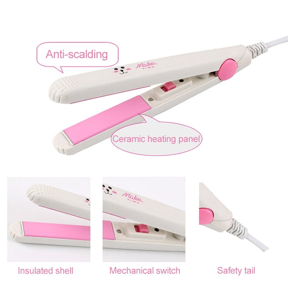 Mini Professional Hair Tools Smoothing Corrugated Travel Straightening Irons(Coffee Bear)