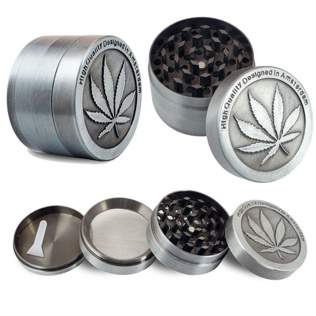 Weed Grinder Metal Stainless Steel Maple leaf Type Herbal Herb Tobacco Grinder, Size:40MM 4 laryers