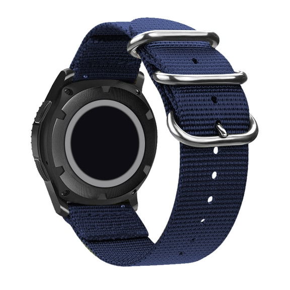 Washable Nylon Canvas Watchband, Band Width:18mm(Dark Blue with Silver Ring Buckle)