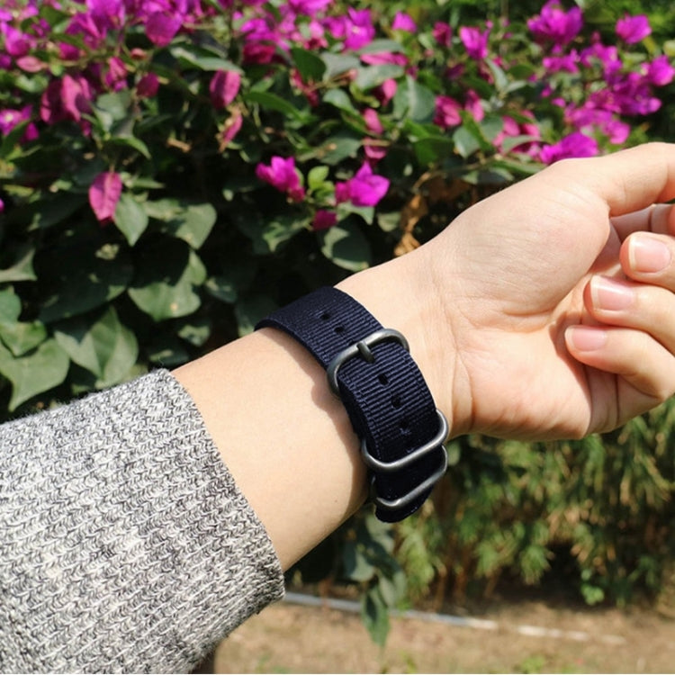 Washable Nylon Canvas Watchband, Band Width:18mm(Dark Blue with Silver Ring Buckle)
