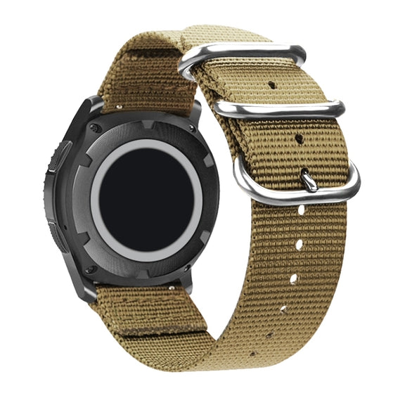 Washable Nylon Canvas Watchband, Band Width:18mm(Khaki with Silver Ring Buckle)