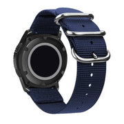 Washable Nylon Canvas Watchband, Band Width:20mm(Dark Blue with Silver Ring Buckle)