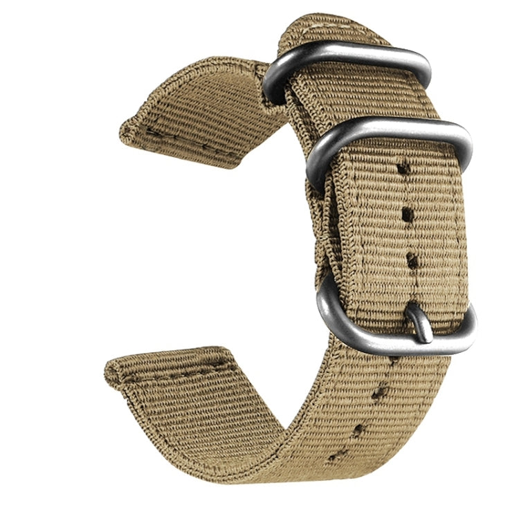 Washable Nylon Canvas Watchband, Band Width:20mm(Khaki with Silver Ring Buckle)
