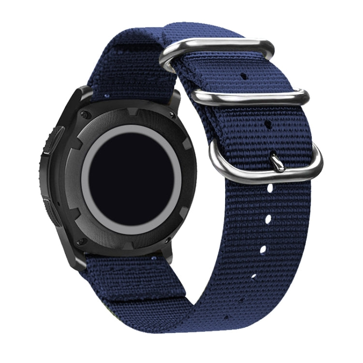Washable Nylon Canvas Watchband, Band Width:22mm(Dark Blue with Silver Ring Buckle)