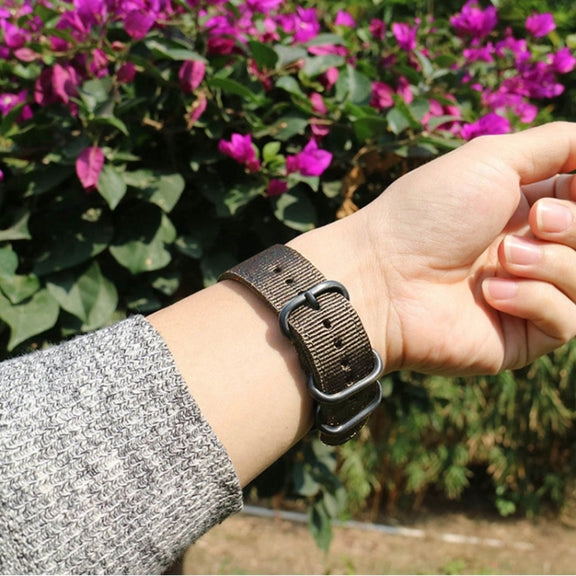 Washable Nylon Canvas Watchband, Band Width:22mm(Khaki with Silver Ring Buckle)