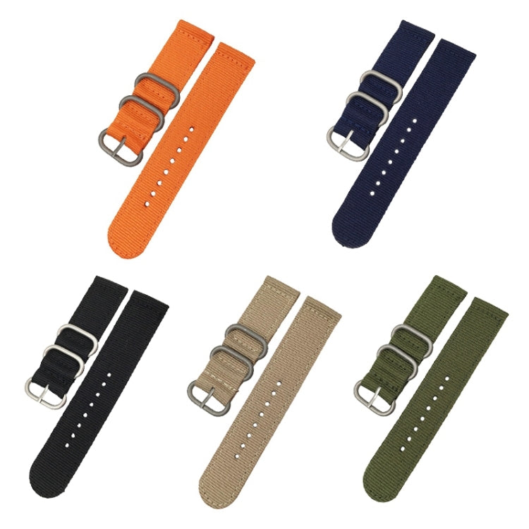Washable Nylon Canvas Watchband, Band Width:24mm(Black with Silver Ring Buckle)