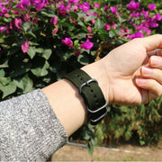 Washable Nylon Canvas Watchband, Band Width:24mm(Army Green with Silver Ring Buckle)