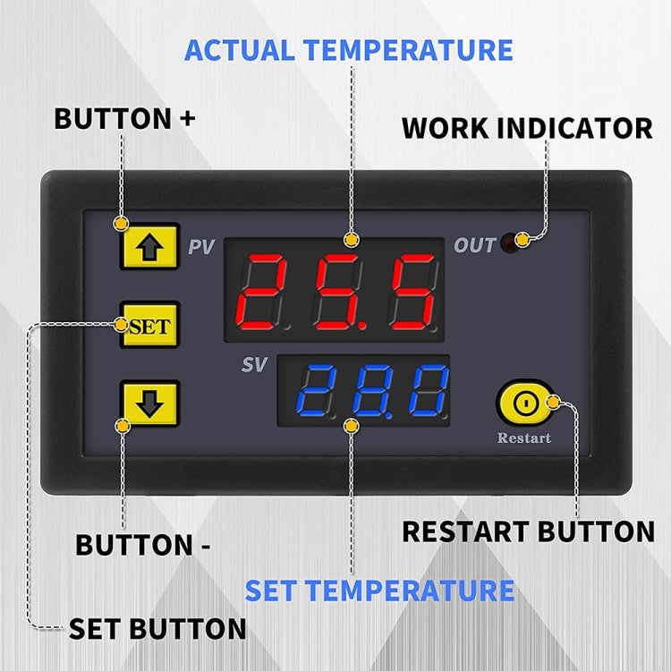 High-precision Microcomputer Intelligent Digital Display Switch Thermostat, Style:12V Power Supply(Red and Blue Display)
