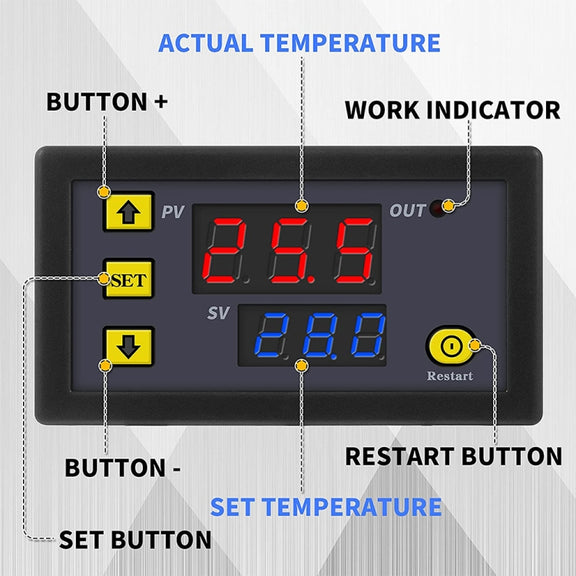 High-precision Microcomputer Intelligent Digital Display Switch Thermostat, Style:12V Power Supply(Red and Blue Display)