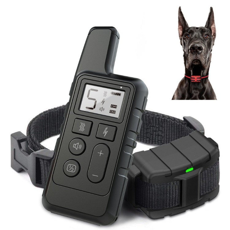 500m Dog Training Bark Stopper Remote Control Electric Shock Water-resistant Electronic Collar(Black)