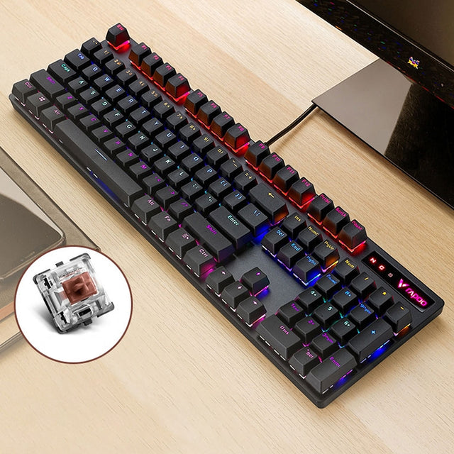 Rapoo V500 PRO Mixed Light 104 Keys Desktop Laptop Computer Game Esports Office Home Typing Wired Mechanical Keyboard(Tea Shaft)
