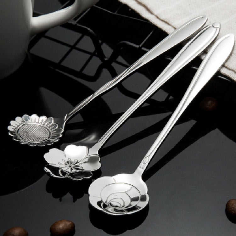 3 PCS Stainless Steel Household Creative Flower Spoon Coffee Stirring Spoon, Style:Sun Flower Spoon