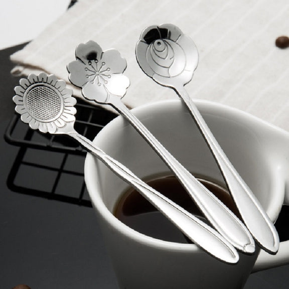3 PCS Stainless Steel Household Creative Flower Spoon Coffee Stirring Spoon, Style:Bellflower Spoon