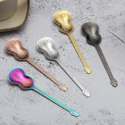 Stainless Steel Coffee Mixing Spoon Creative Musical Instrument Shape Spoon, Style:Lute, Color:Rose Gold