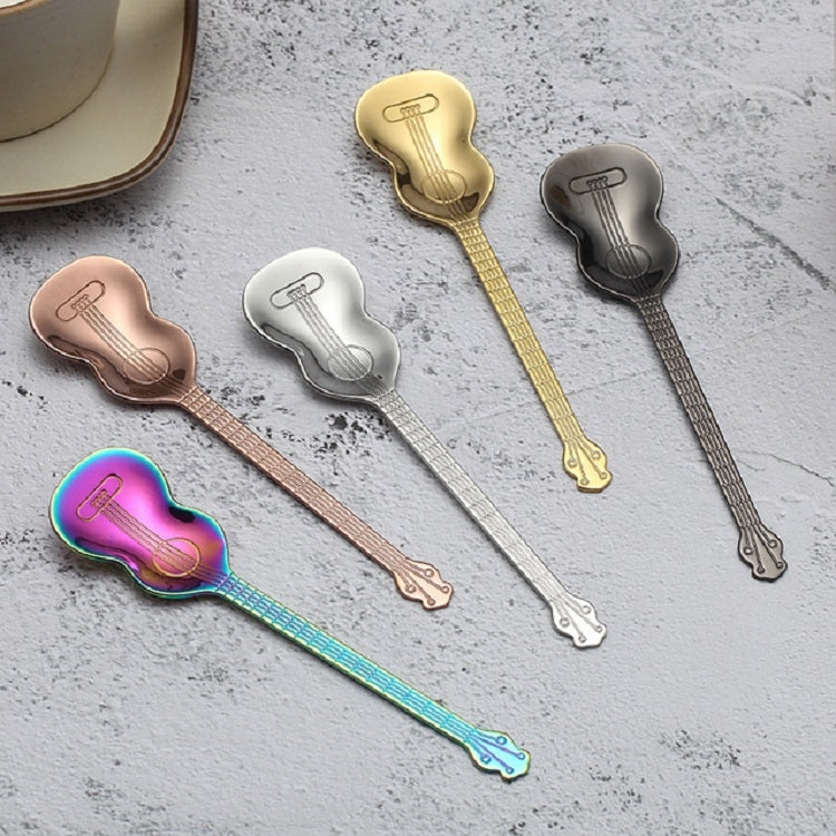 Stainless Steel Coffee Mixing Spoon Creative Musical Instrument Shape Spoon, Style:Lute, Color:Rose Gold