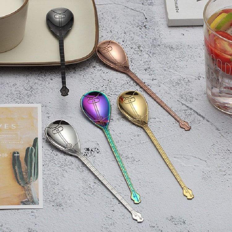 Stainless Steel Coffee Mixing Spoon Creative Musical Instrument Shape Spoon, Style:Lute, Color:Rose Gold