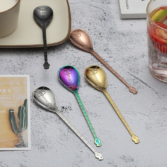 Stainless Steel Coffee Mixing Spoon Creative Musical Instrument Shape Spoon, Style:Yueqin, Color:Titanium Black