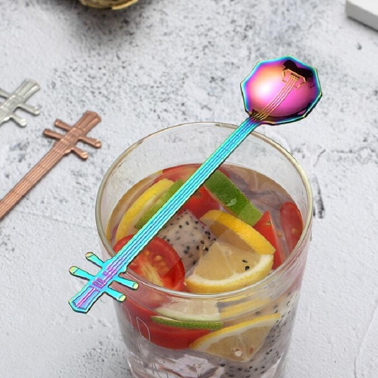 Stainless Steel Coffee Mixing Spoon Creative Musical Instrument Shape Spoon, Style:Yueqin, Color:Titanium Black