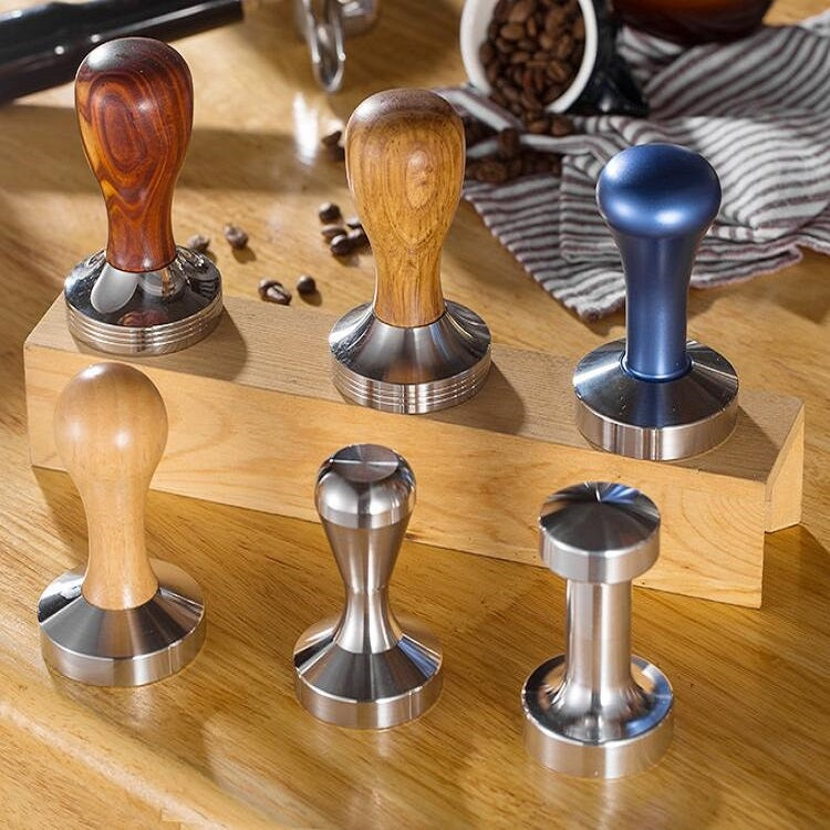 Stainless Steel Solid Wood Handle Integrated Coffee Powder, Specification:58mm, Color:Aluminum Integration