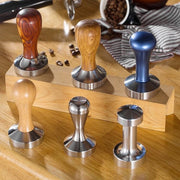 Stainless Steel Solid Wood Handle Integrated Coffee Powder, Specification:58mm, Color:Aluminum Integration