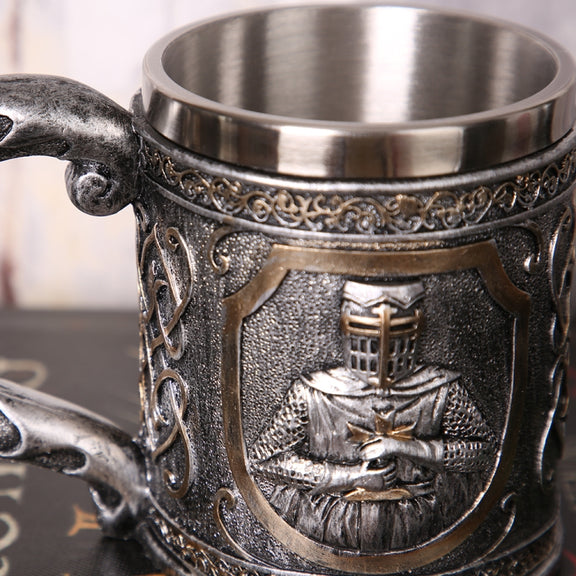 3D Viking Skull Coffee Beer Mug Skull Mug Beer Wine Drink Gift Stainless Steel Knight Decorative Cup for Men Mug