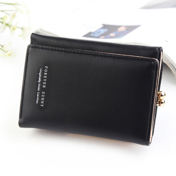 Short Wllet Lady Small Wallet Multi-Card Three Fold(Black)