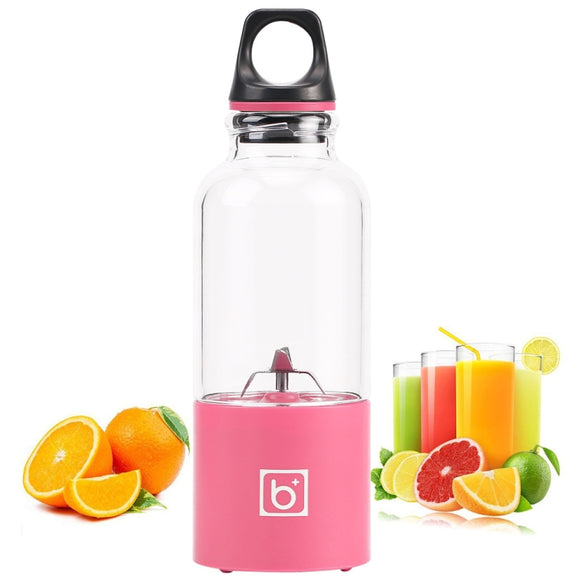 500ml Mini Portable Electric Juicer Cup USB Rechargeable Juicer Blender Maker Shaker Squeezers Fruit Orange Juice Extractor(Pink)