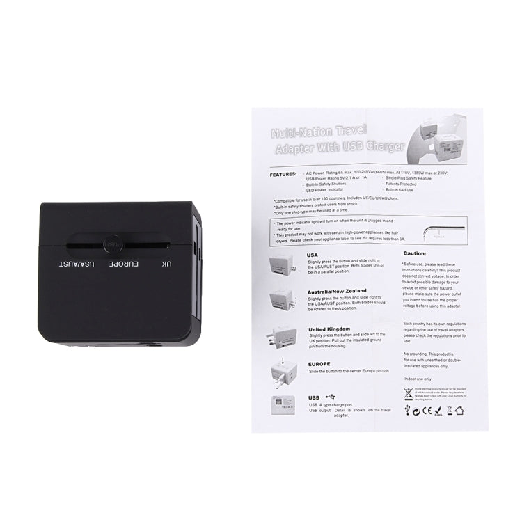 5V 2.1A Dual USB Power Socket Charger Adapter, UK / EU / US / AU Plug(Black)