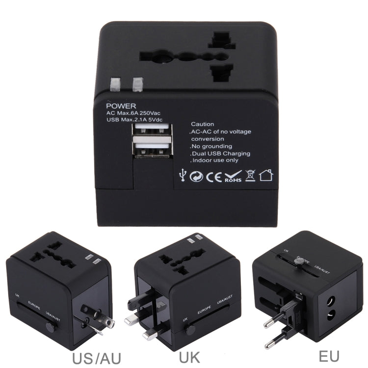 5V 2.1A Dual USB Power Socket Charger Adapter, UK / EU / US / AU Plug(Black)