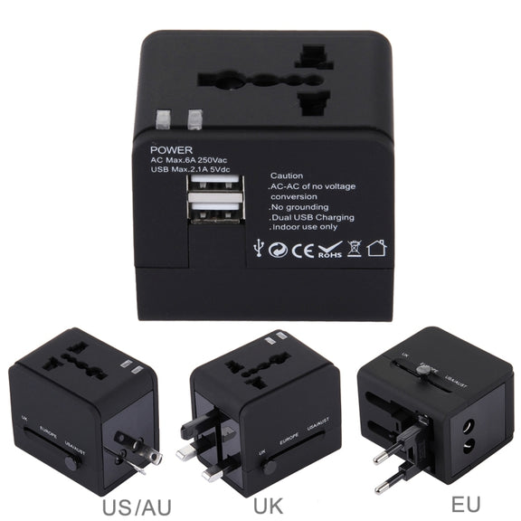 5V 2.1A Dual USB Power Socket Charger Adapter, UK / EU / US / AU Plug(Black)