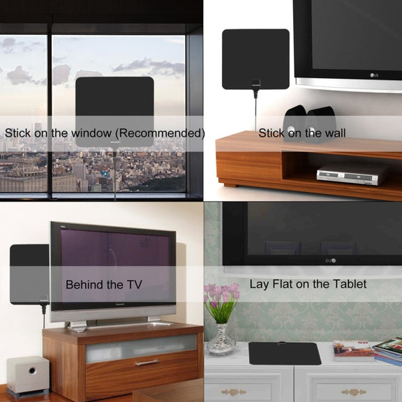 Ultra-thin Indoor HD Digital TV Antenna with 50 Miles Long Range Amplifier(Black)