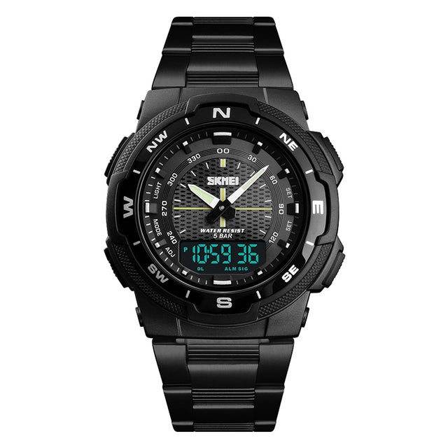 SKMEI 1370 Multifunctional Men Outdoor Sports Noctilucent Water-resistant Stainless Steel Digital Wrist Watch (Black)
