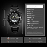 SKMEI 1370 Multifunctional Men Outdoor Sports Noctilucent Water-resistant Stainless Steel Digital Wrist Watch (Silver)