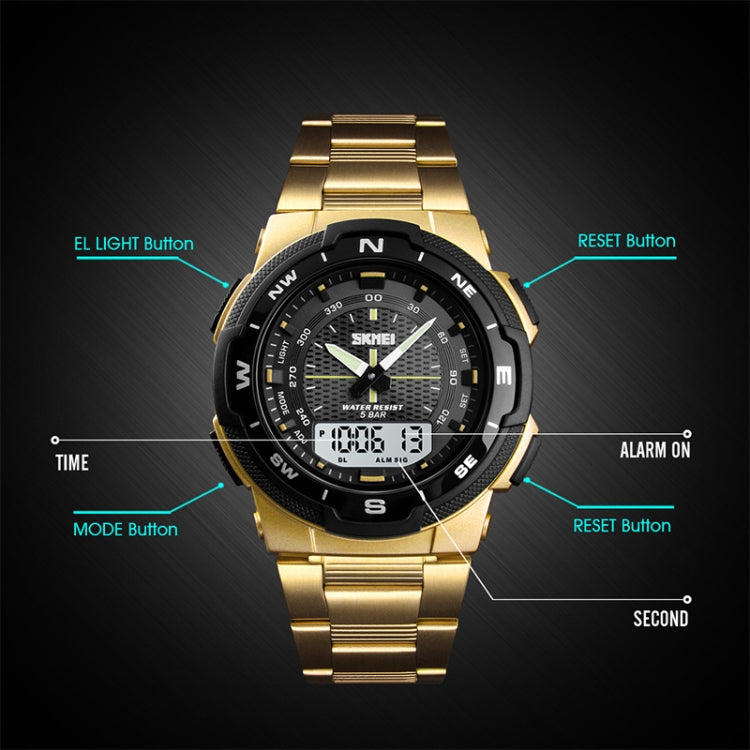 SKMEI 1370 Multifunctional Men Outdoor Sports Noctilucent Water-resistant Stainless Steel Digital Wrist Watch (Silver)