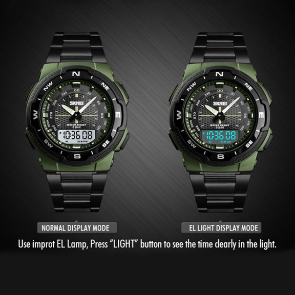 SKMEI 1370 Multifunctional Men Outdoor Sports Noctilucent Water-resistant Stainless Steel Digital Wrist Watch (Silver)