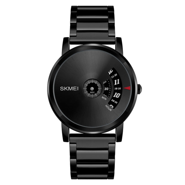 SKMEI 1260 Fashion Creative Pointer 30m Water-resistant Quartz Wrist Watch with Stainless Steel Watchband(Jet Black)