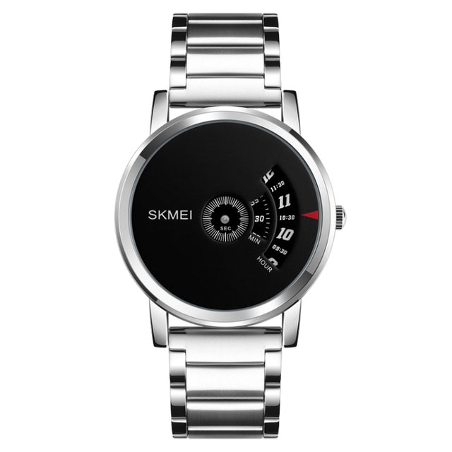 SKMEI 1260 Fashion Creative Pointer 30m Water-resistant Quartz Wrist Watch with Stainless Steel Watchband(Silver+Black)