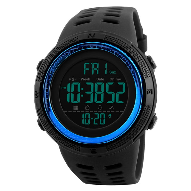 SKMEI 1251 Men Fashionable Outdoor 50m Water-resistant Sports Watch Digital Watch with PU Watchband(Blue)