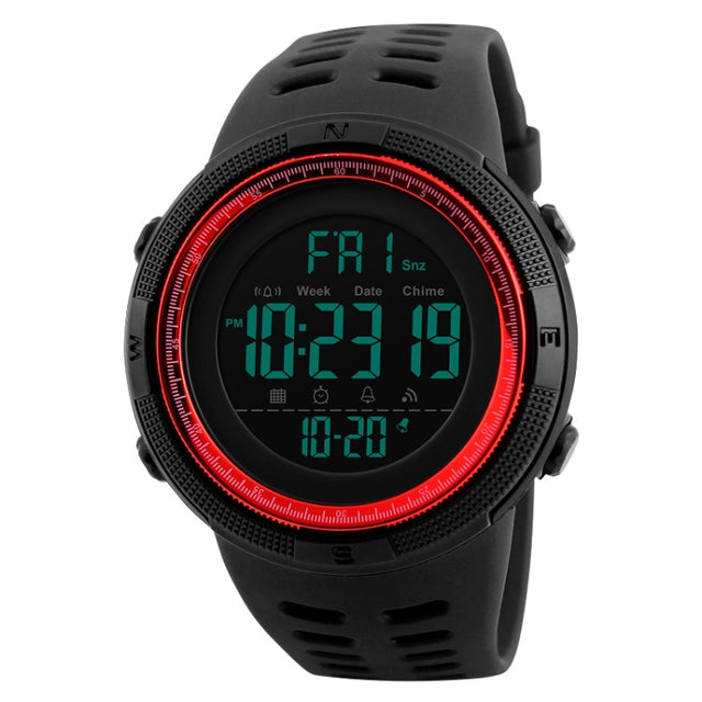 SKMEI 1251 Men Fashionable Outdoor 50m Water-resistant Sports Watch Digital Watch with PU Watchband(Black Red)