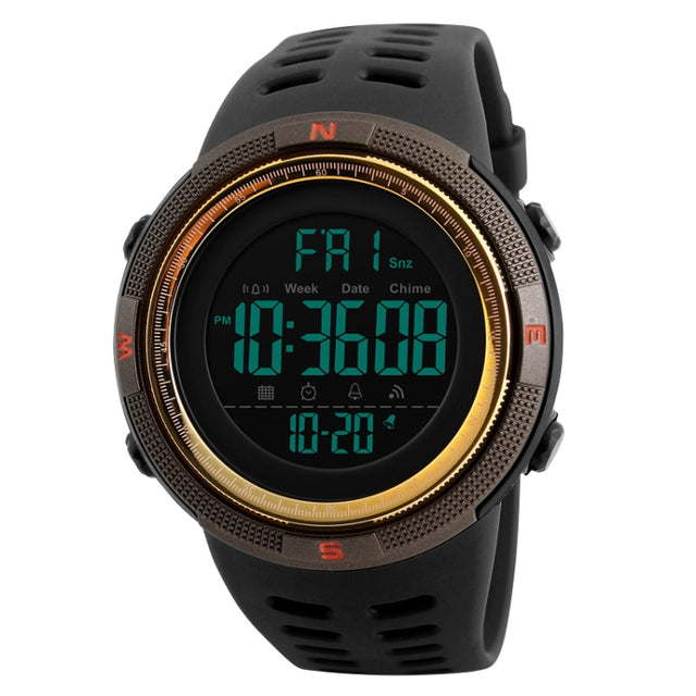 SKMEI 1251 Men Fashionable Outdoor 50m Water-resistant Sports Watch Digital Watch with PU Watchband(Coffee)