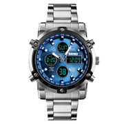 SKMEI 1389 Multifunctional Men Business Digital Watch 30m Water-resistant Large Dial Wrist Watch with Stainless Steel Watchband (Blue)