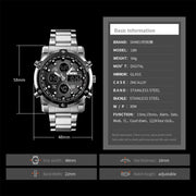 SKMEI 1389 Multifunctional Men Business Digital Watch 30m Water-resistant Large Dial Wrist Watch with Stainless Steel Watchband (Blue)