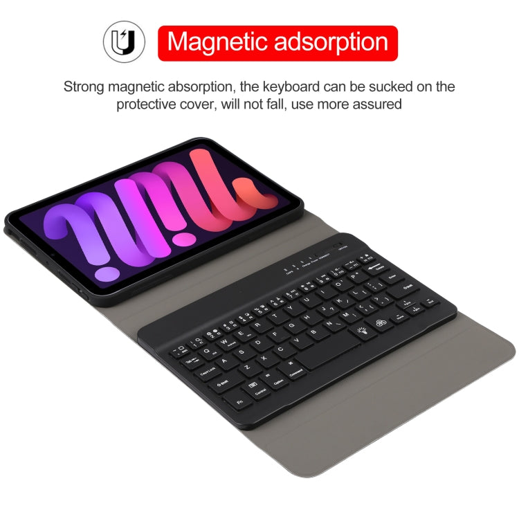 A06S Detachable Lambskin Texture Ultra-thin TPU Backlight Bluetooth Keyboard Leather Tablet Case with Stand For iPad mini 6 (Black)