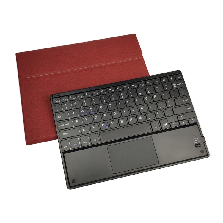RK109C Detachable Magnetic Plastic Bluetooth Keyboard with Touchpad + Silk Pattern TPU Tablet Case for iPad Air 2020, with Pen Slot & Bracket(Red)