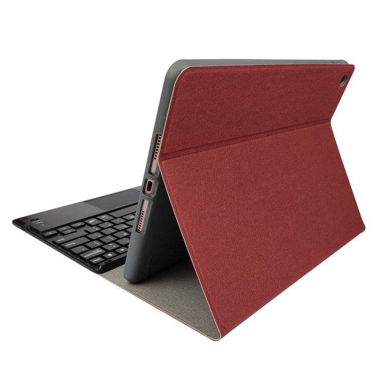 RK109C Detachable Magnetic Plastic Bluetooth Keyboard with Touchpad + Silk Pattern TPU Tablet Case for iPad Air 2020, with Pen Slot & Bracket(Red)