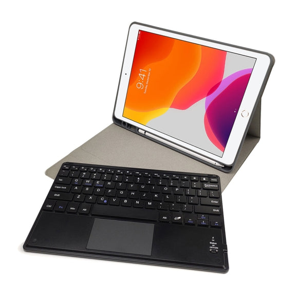 RK109C Detachable Magnetic Plastic Bluetooth Keyboard with Touchpad + Silk Pattern TPU Tablet Case for iPad Air 2020, with Pen Slot & Bracket(Red)