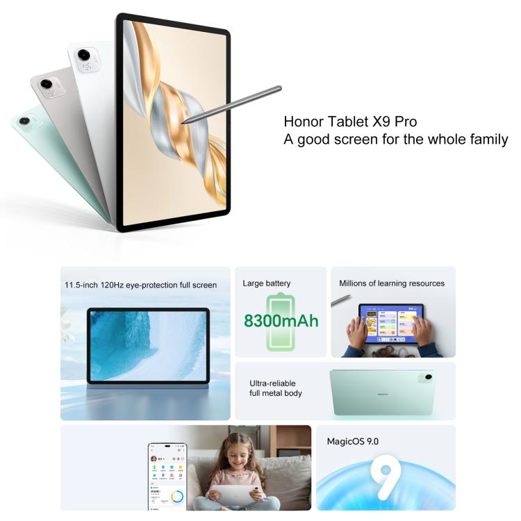 Honor Pad X9 Pro WiFi Tablet PC, 11.5 inch 8GB+256GB MagicOS 9.0 Qualcomm Snapdragon 685 Octa Core (White)