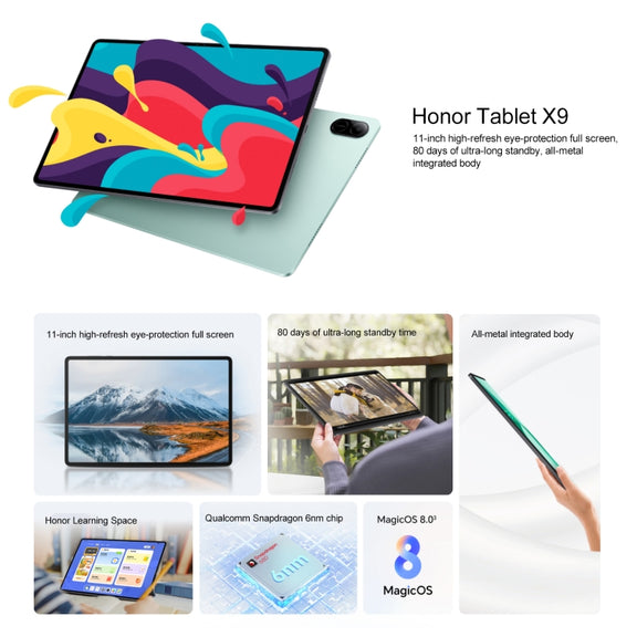 Honor Pad X9 WiFi Tablet PC, 11 inch 8GB+128GB MagicOS 8.0 Qualcomm Snapdragon 680 Octa Core (Cyan)